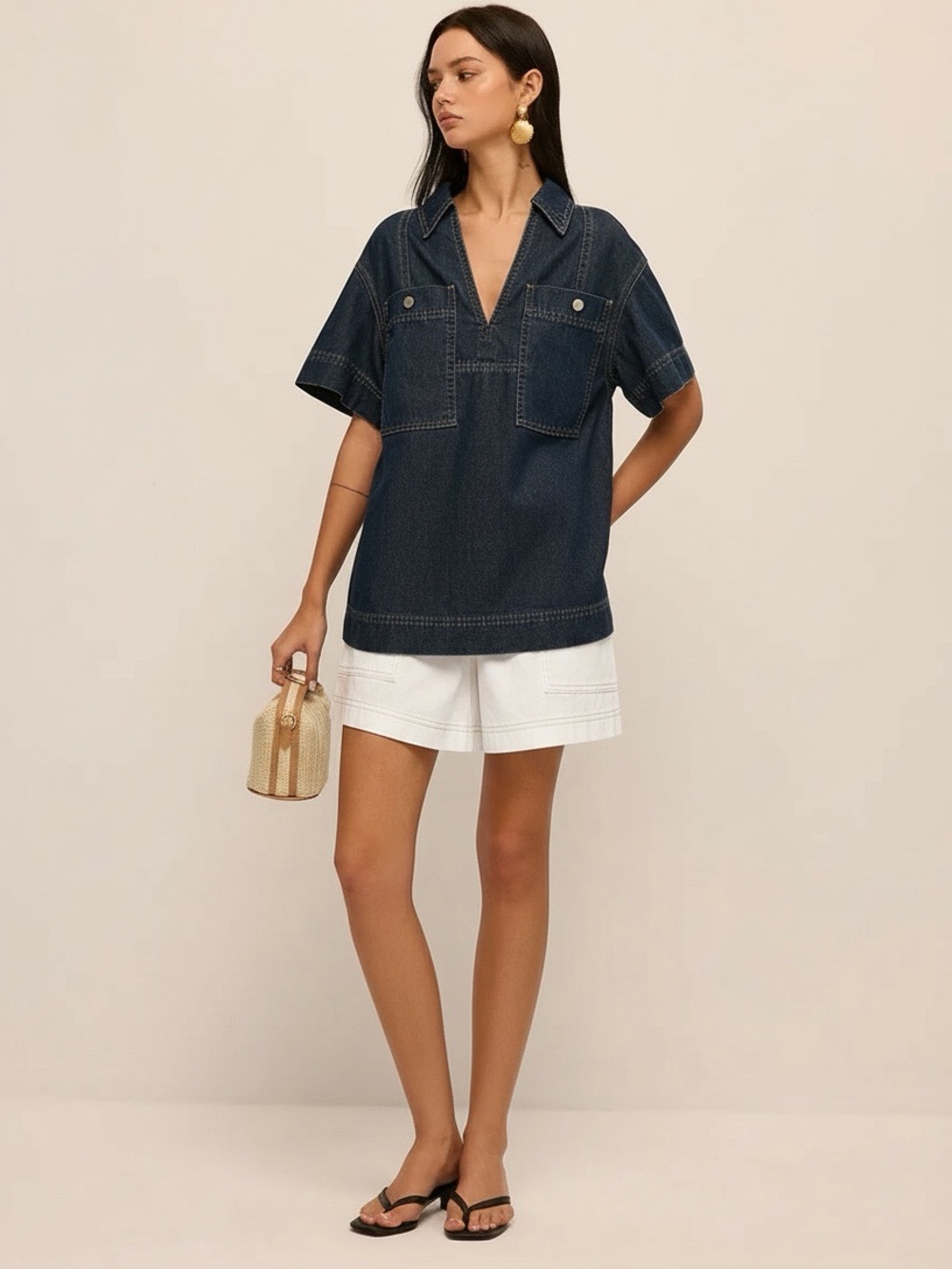 Commmense Short Sleeve Denim Blouse only